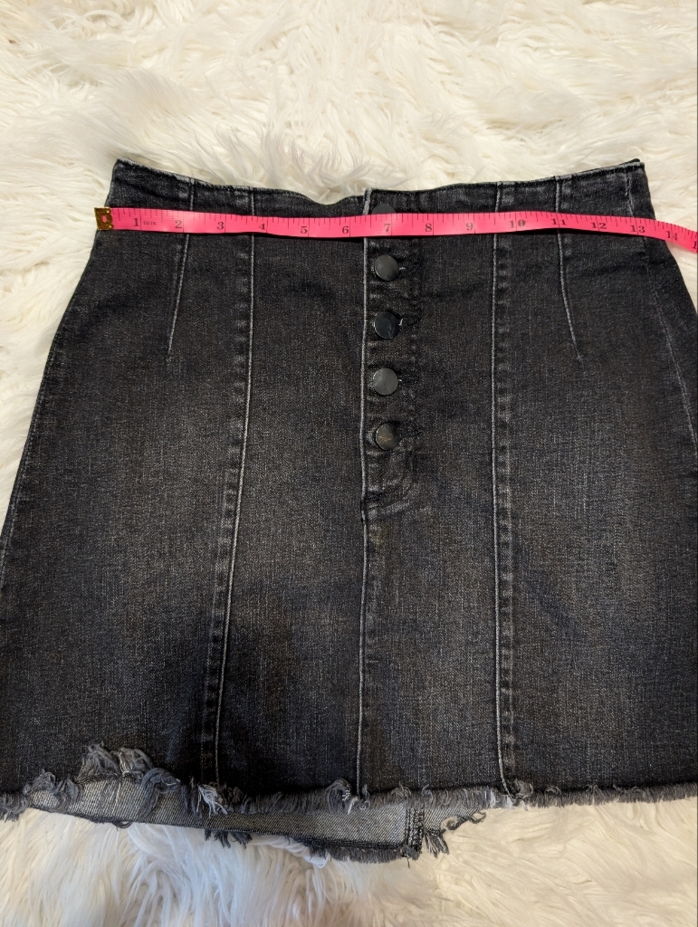 Altar'd State Black Washed Denim Mini Skirt with Button Front